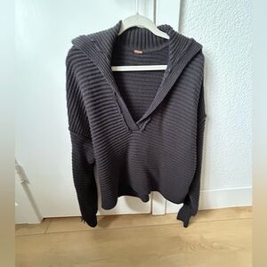 Free People Dark Gray V-Neck Sweater